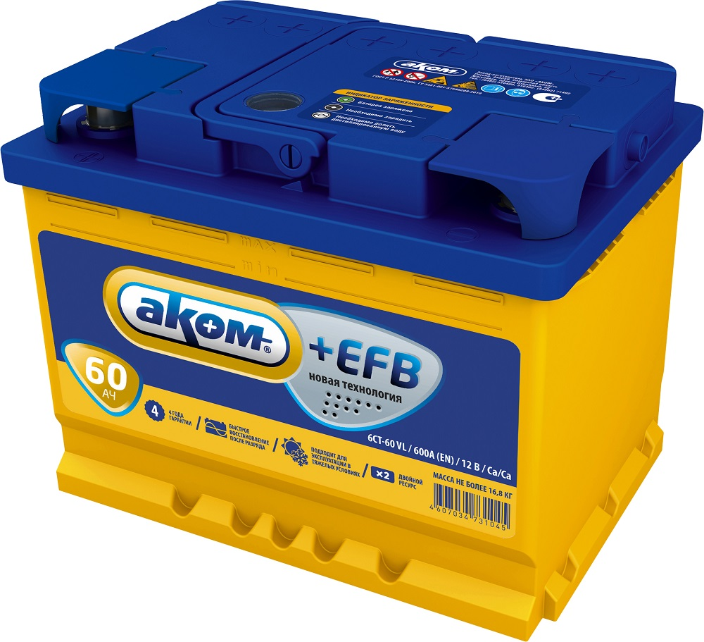 Аккумулятор AKOM EFB Евро 6 CT - 60 о.п.